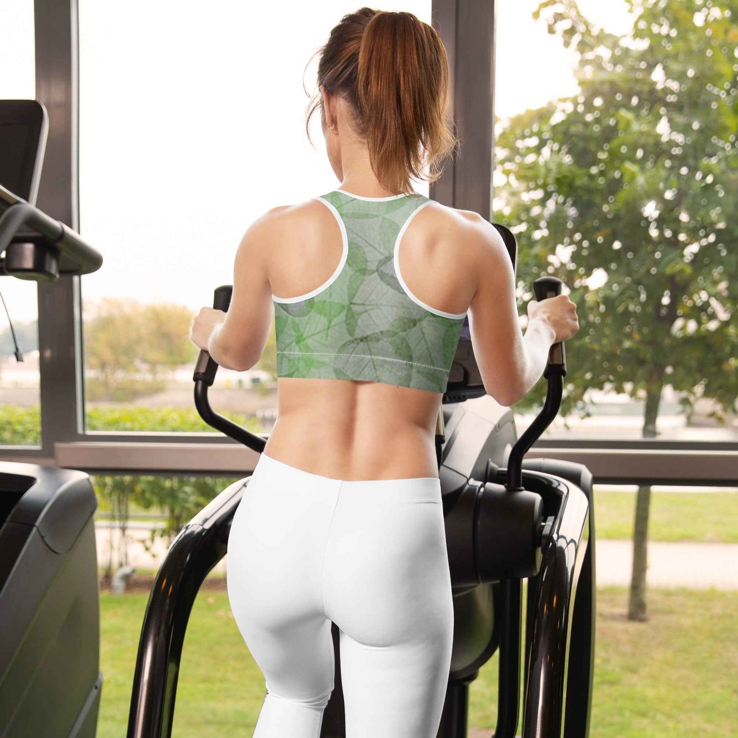 Green Leaf Pattern Recycled Longline Sports Bra